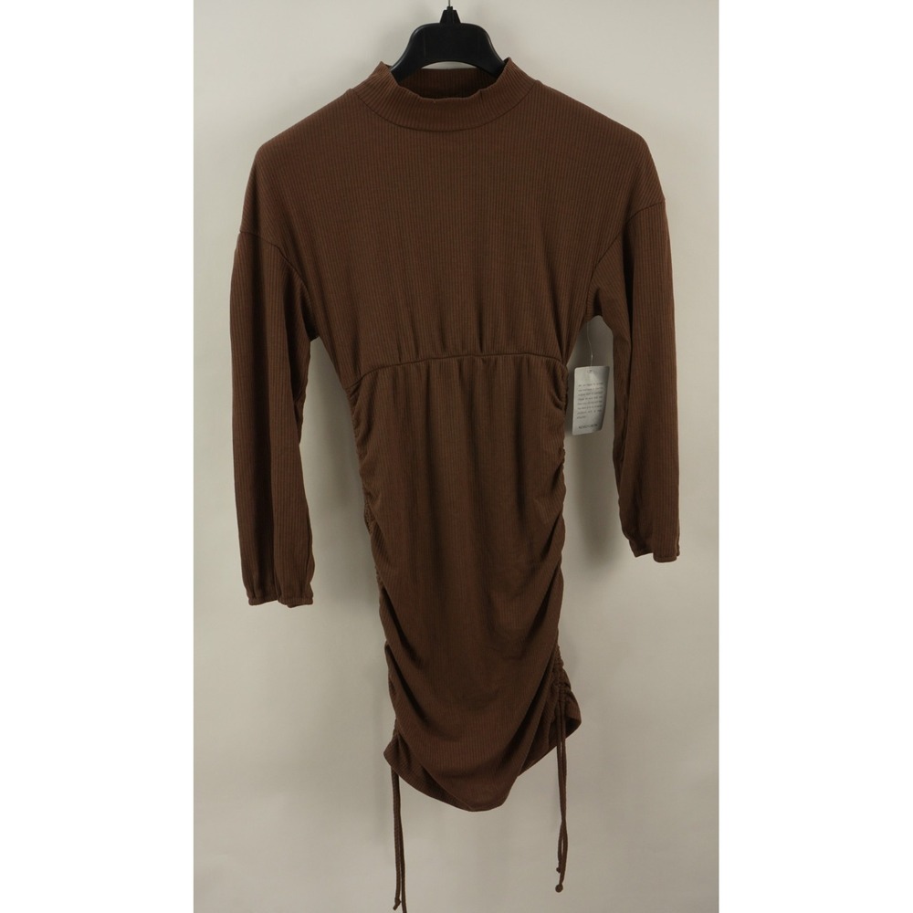 New Velvet Torch‎ Rib Knit Long Sleeve High Neck Shirt Dress Women's Small Brown